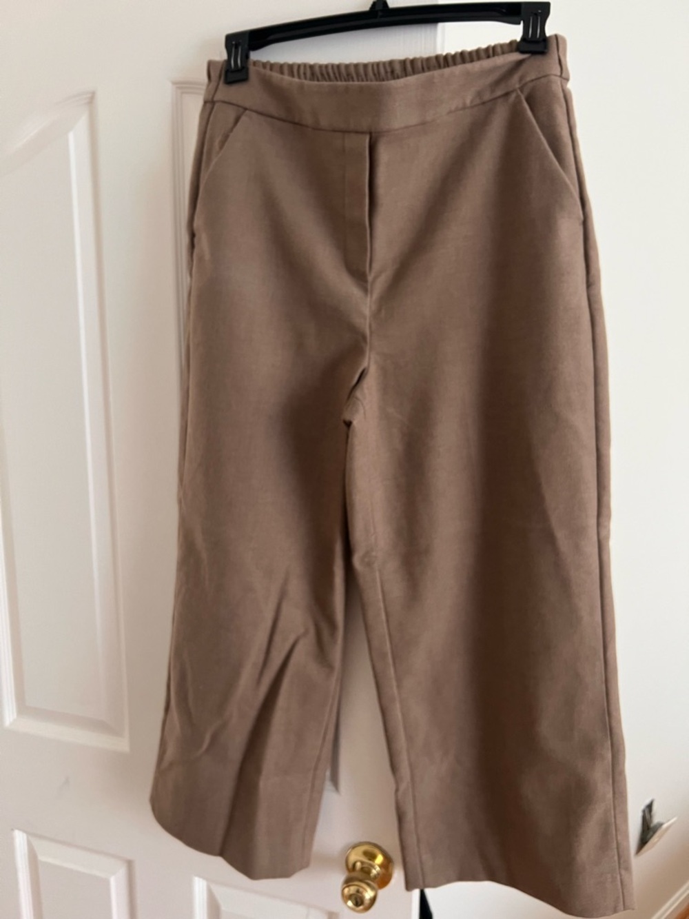 OAK + FORT Elastic-Waist Wide Leg Pants in Taupe